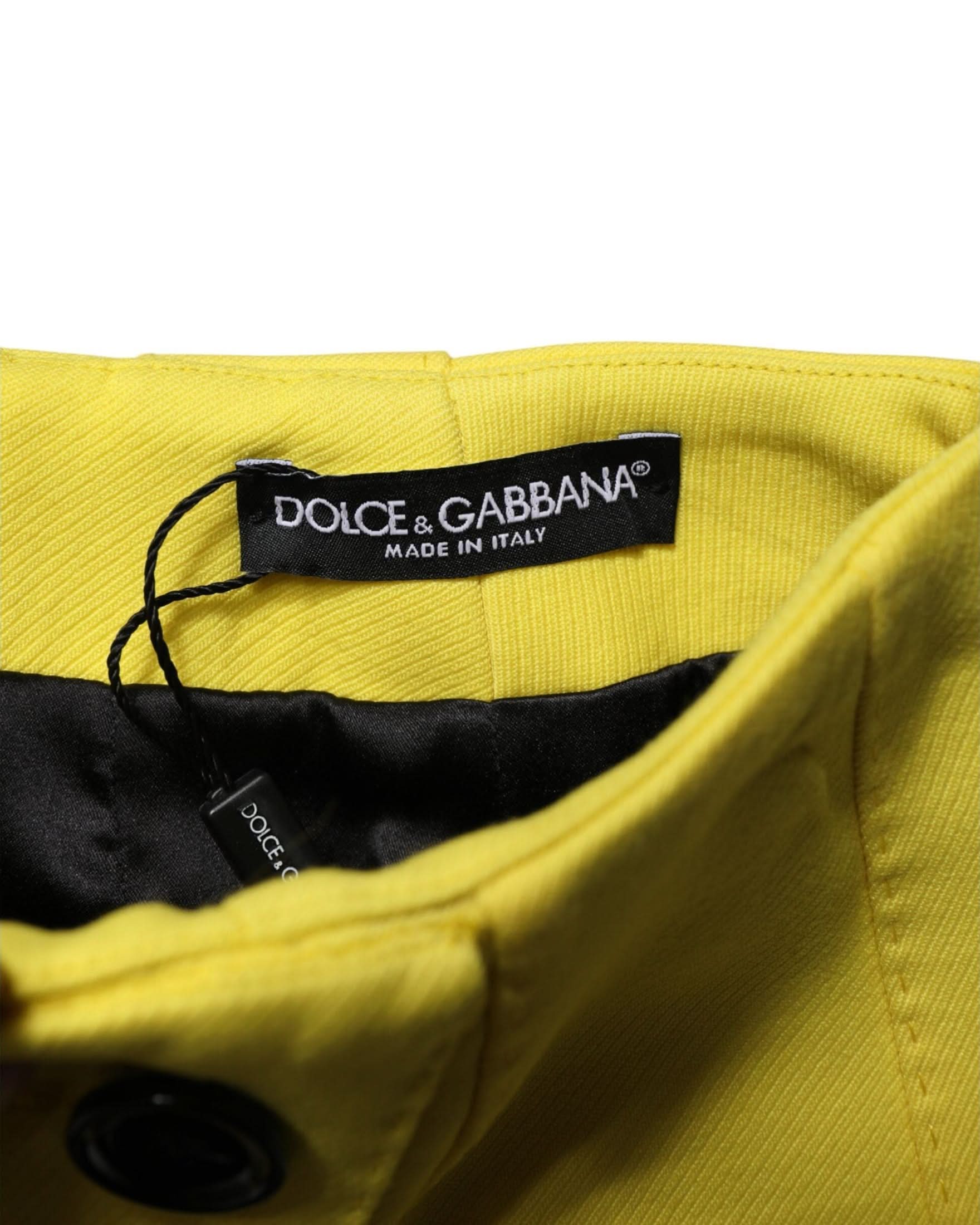 Dolce & Gabbana Yellow Wool Buttoned High Waist Mini Skirt Skirts
