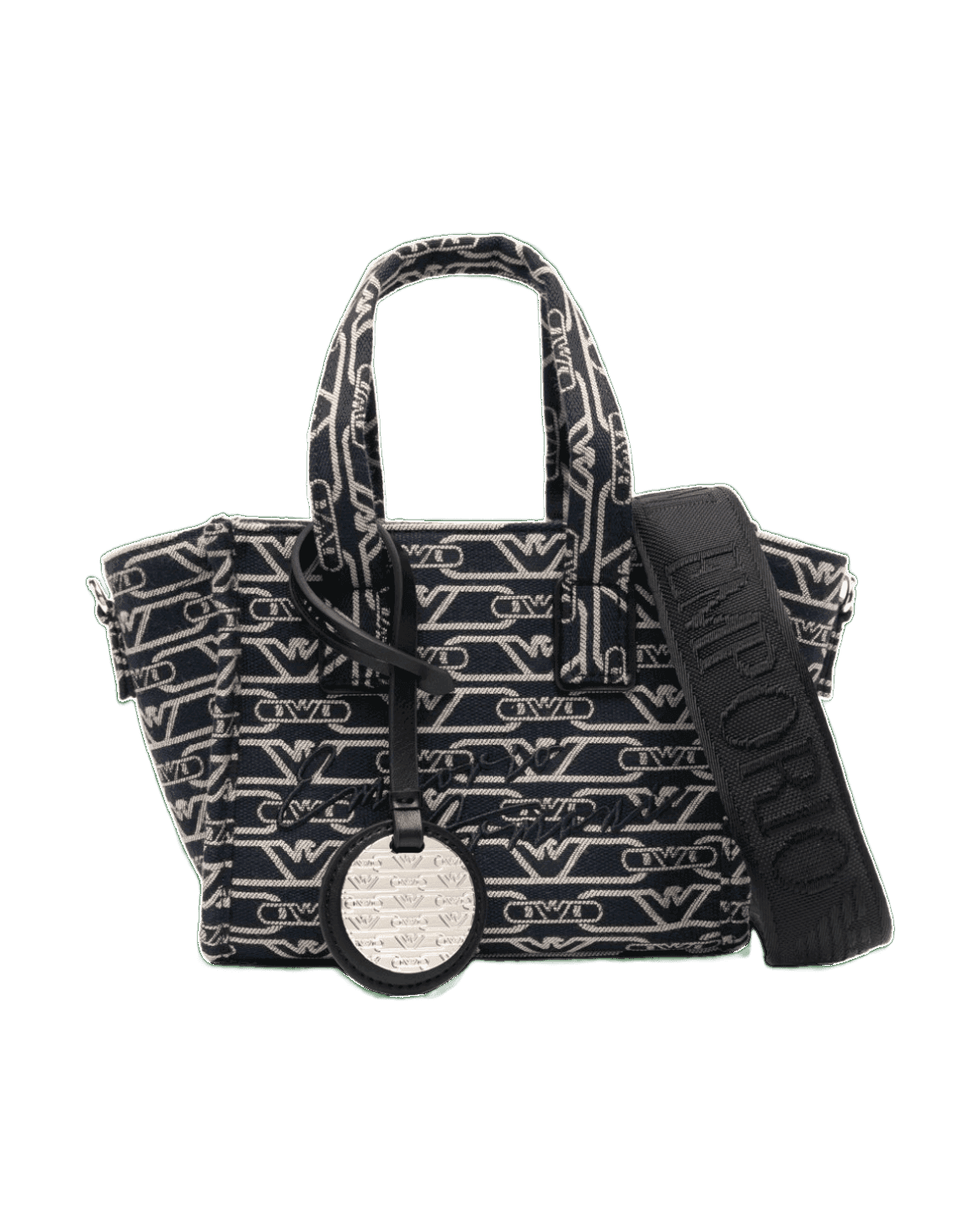 Emporio Armani Canvas Small Tote Bag in All Over Monogram Jacquard Glam Steals