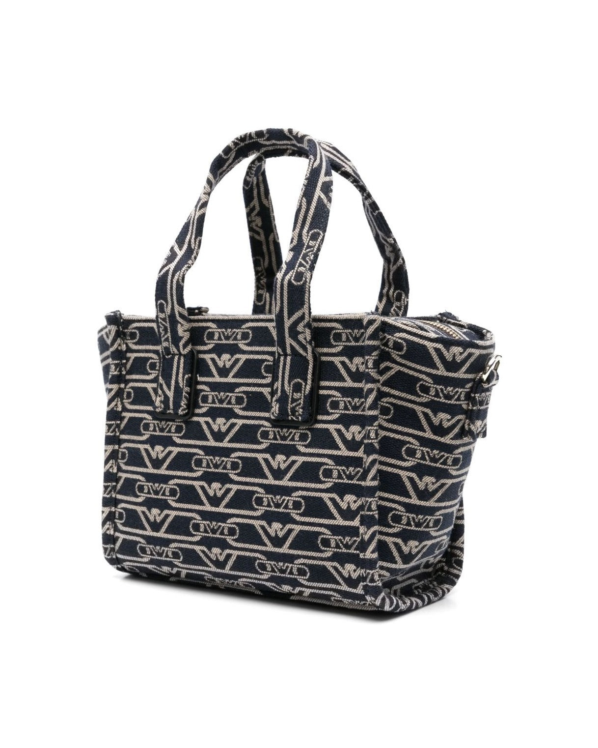 Emporio Armani Canvas Small Tote Bag in All Over Monogram Jacquard Glam Steals