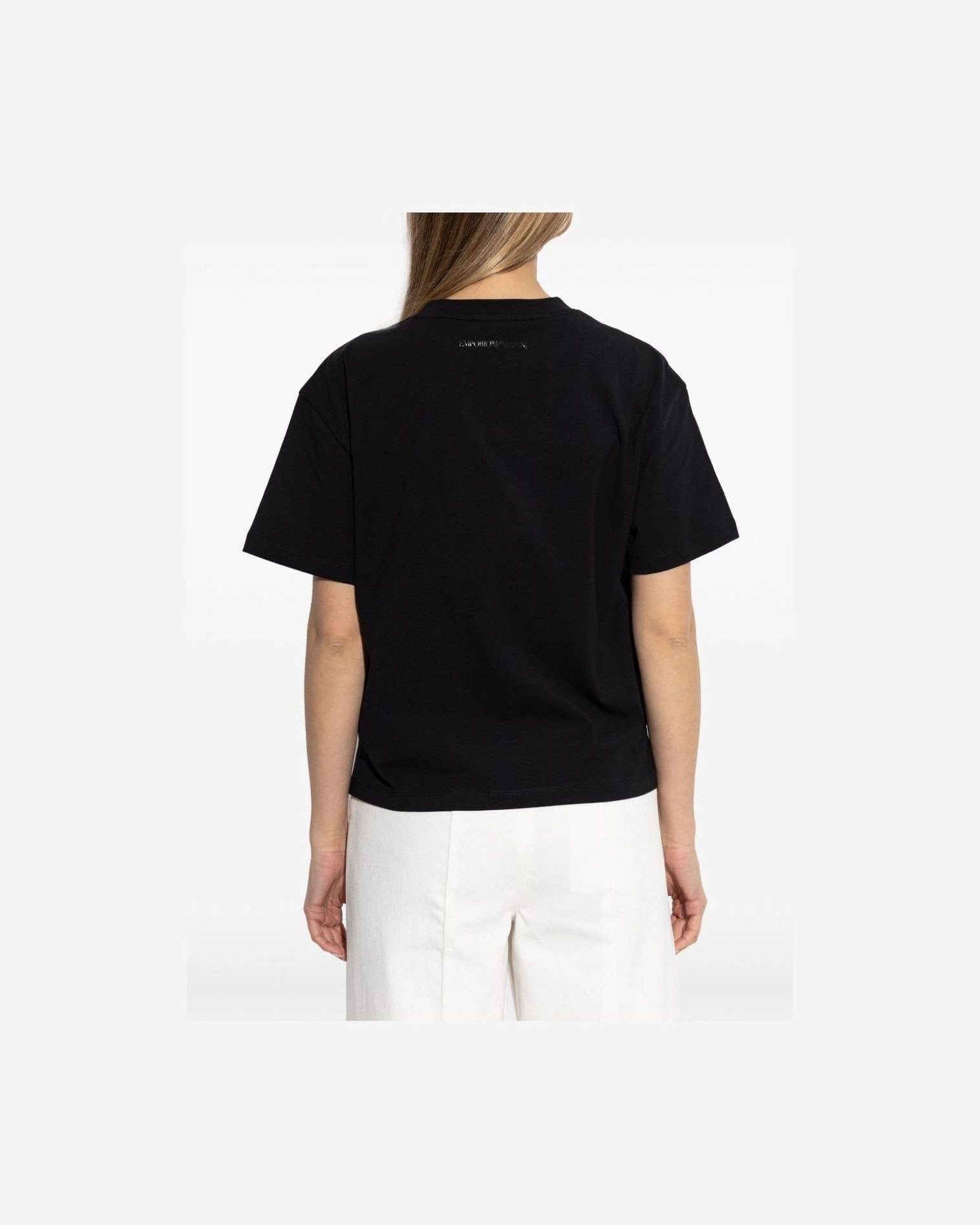 Emporio Armani Cotton Jersey T-shirt with Oversized Lurex Logo Glam Steals