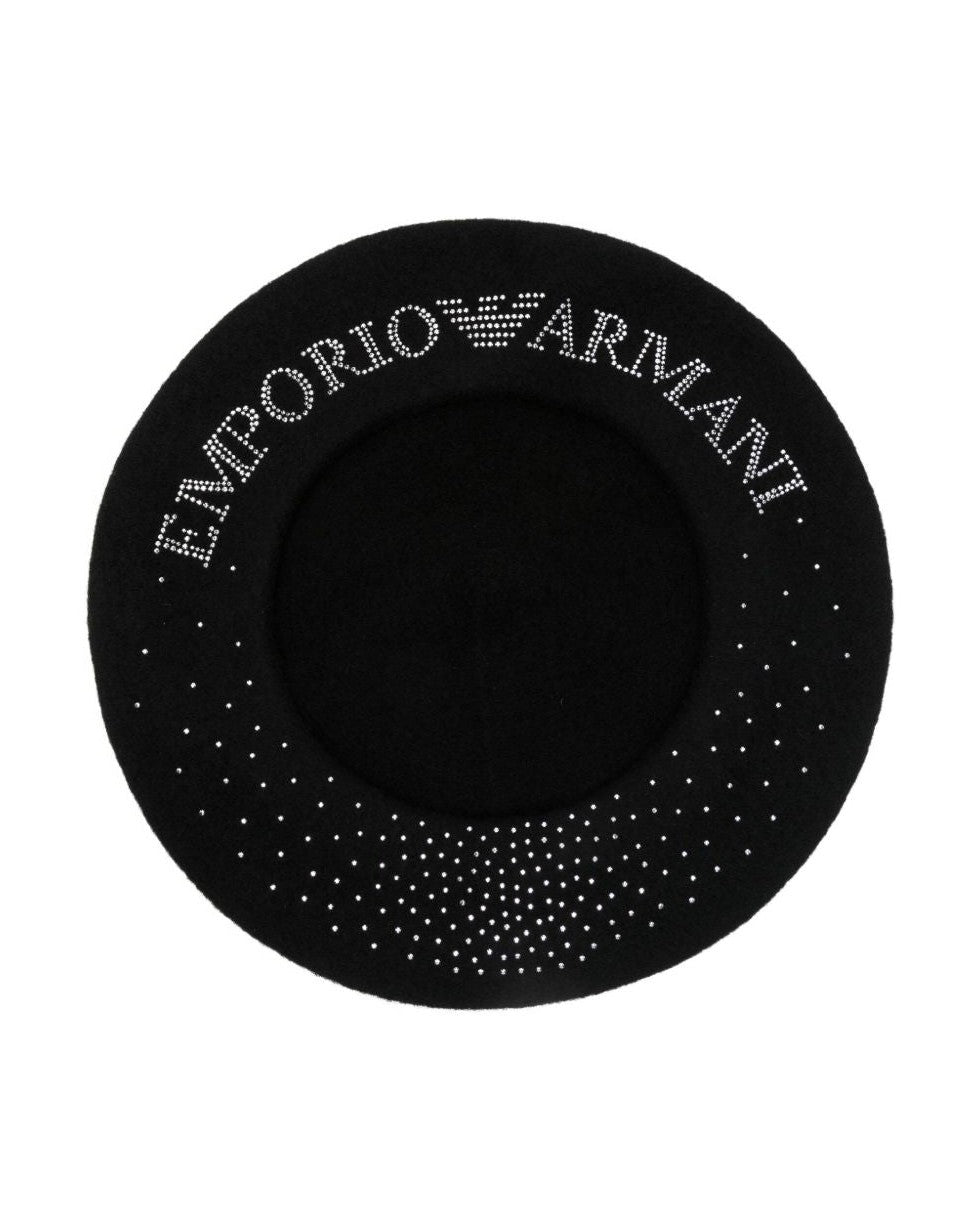 Emporio Armani Wool Beret with Micro Studded Logo Glam Steals