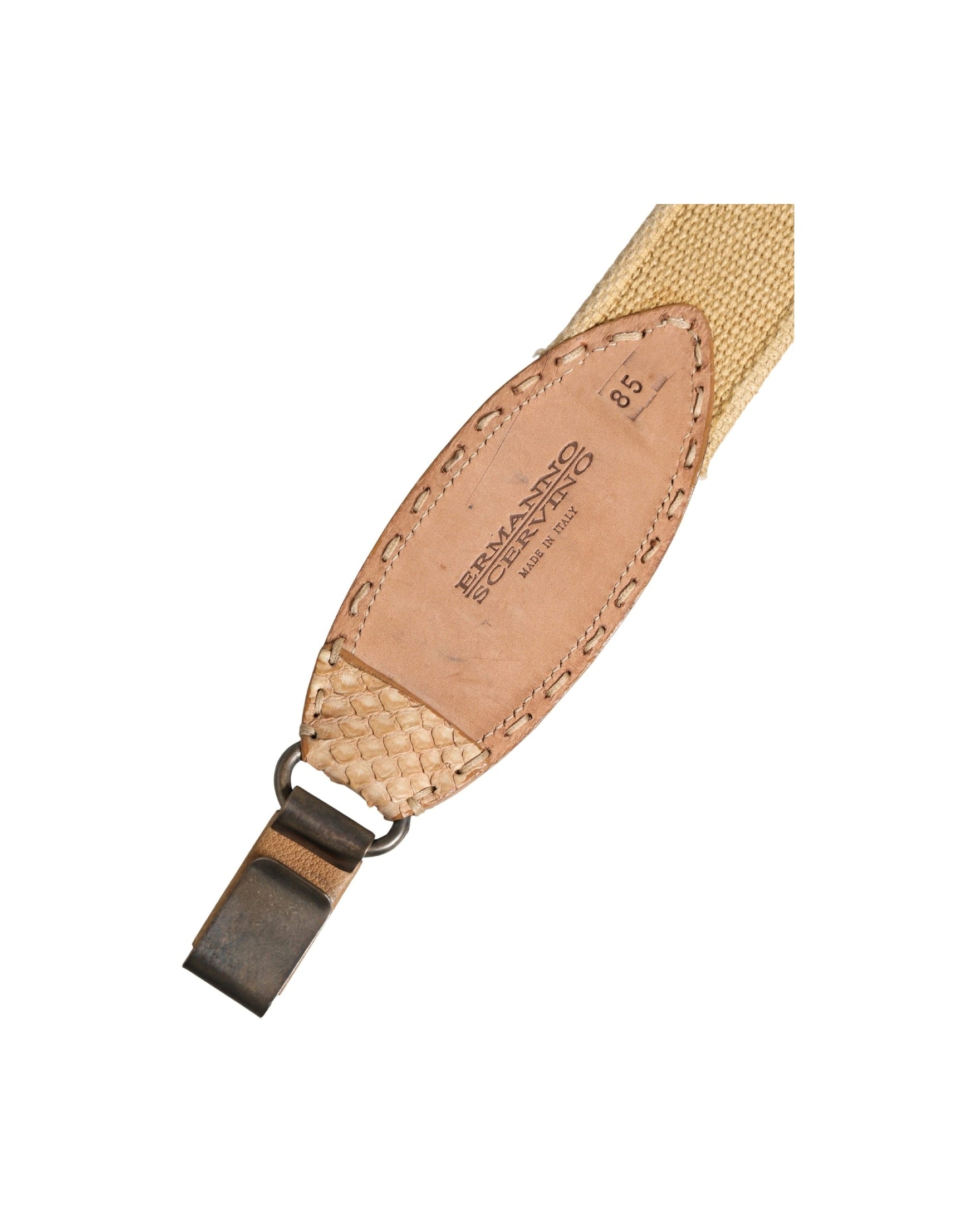 Ermanno Scervino Beige Canvas Embellished Metal Buckle Belt Glam Steals