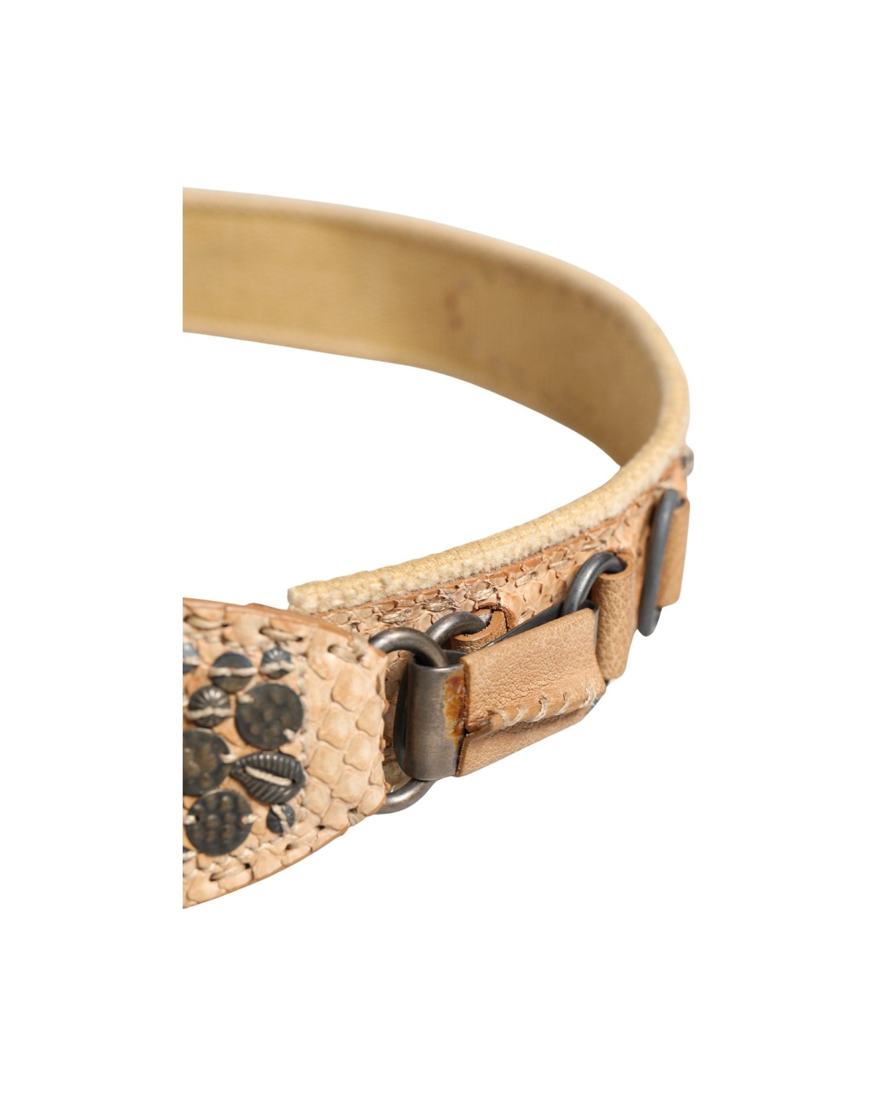 Ermanno Scervino Beige Canvas Embellished Metal Buckle Belt Glam Steals