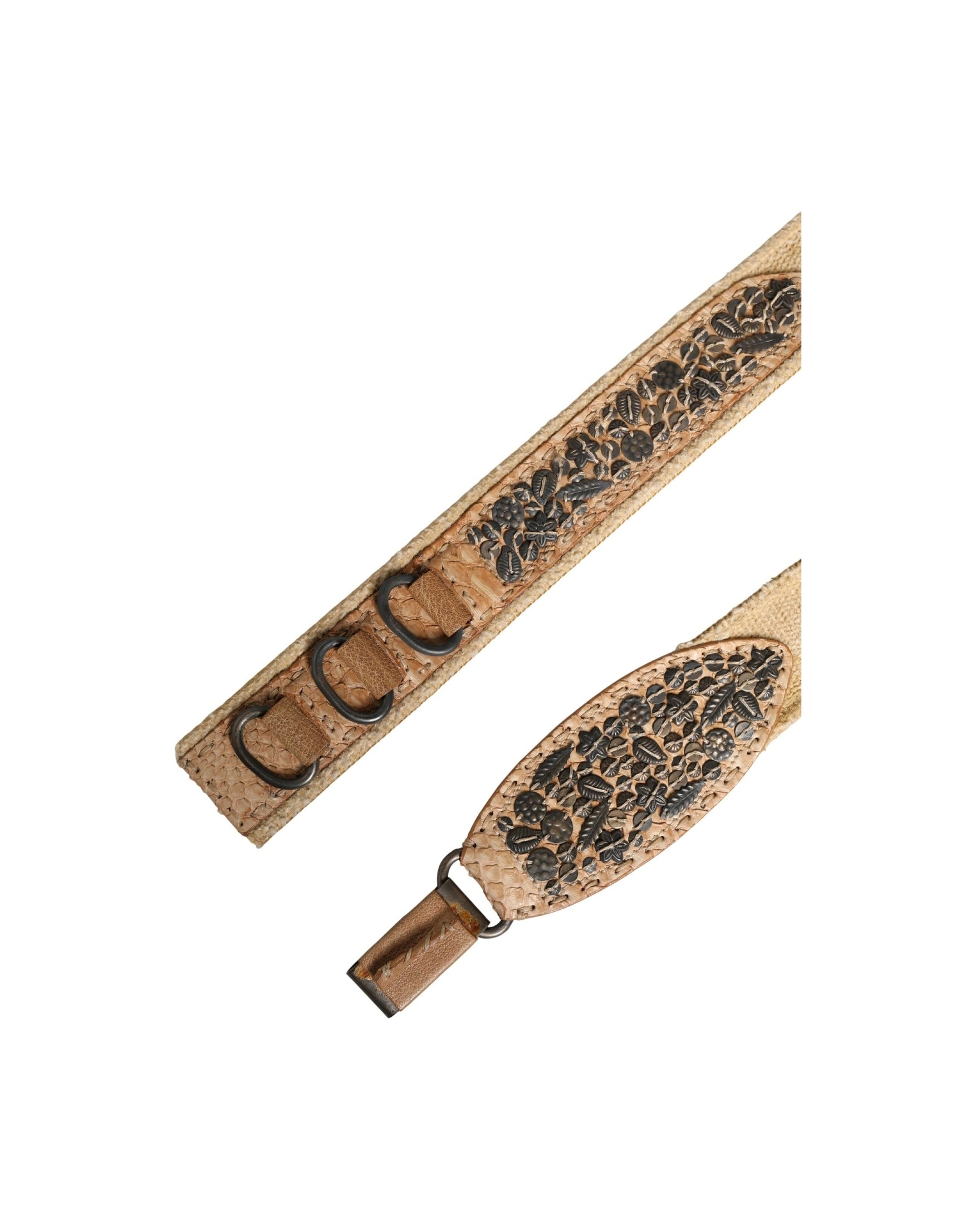 Ermanno Scervino Beige Canvas Embellished Metal Buckle Belt Glam Steals
