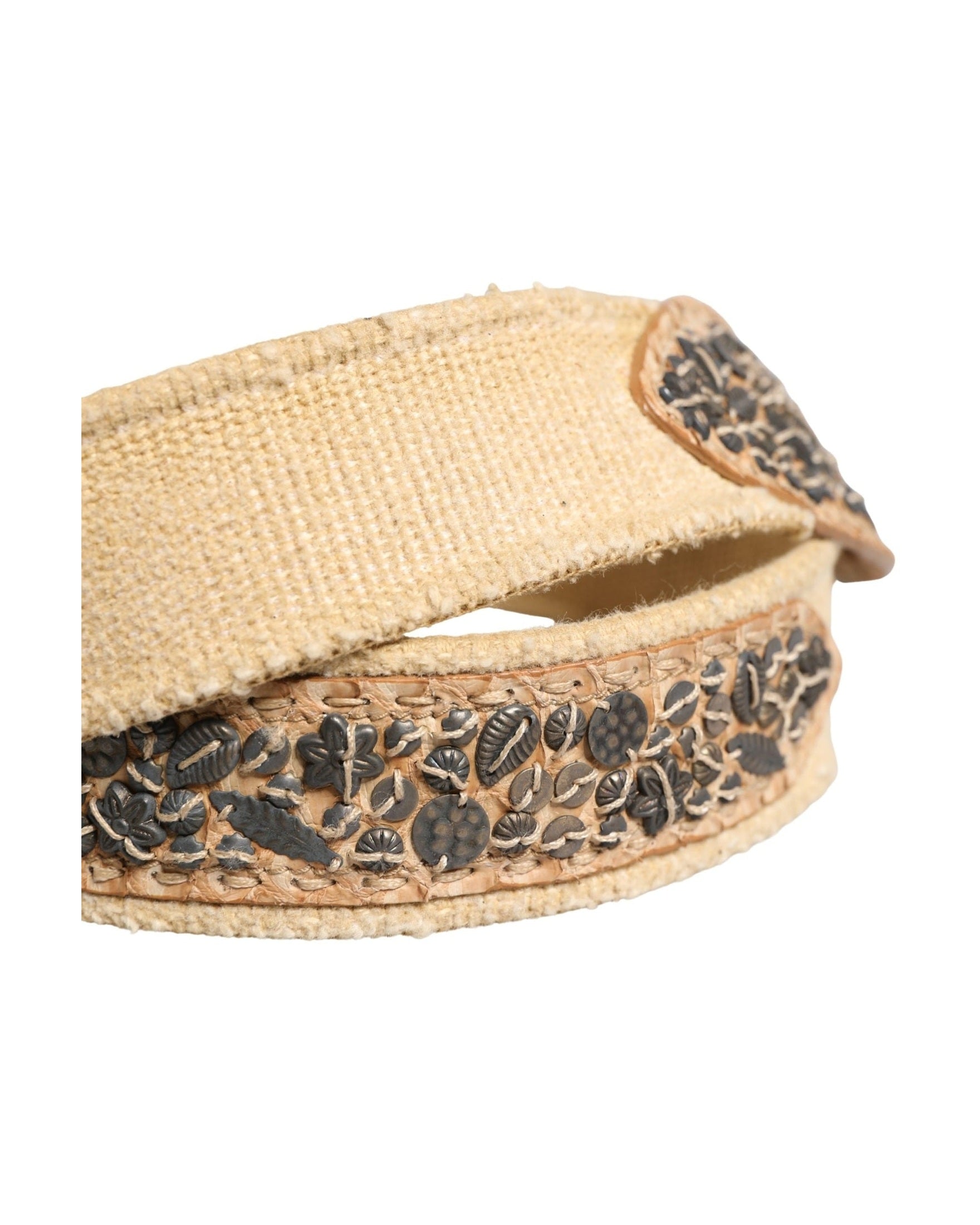 Ermanno Scervino Beige Canvas Embellished Metal Buckle Belt Glam Steals