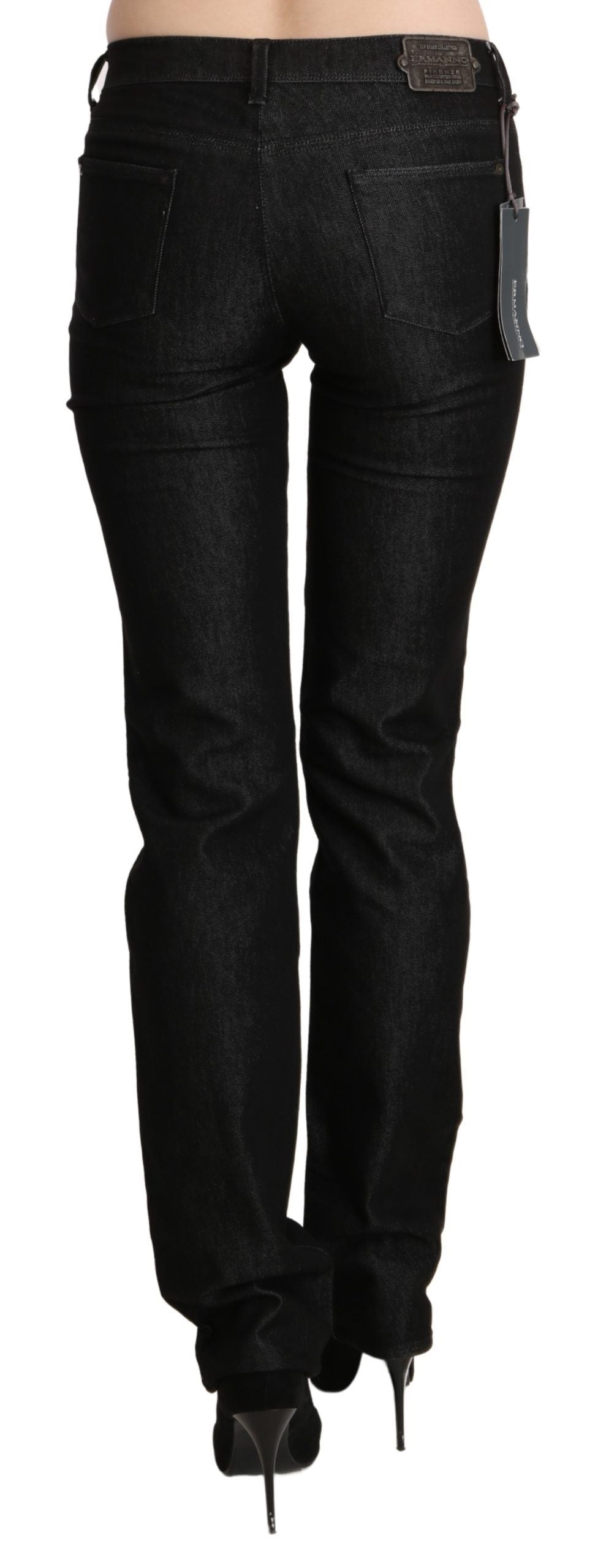 Ermanno Scervino Black Denim Mid Waist Skinny Slim Trouser Glam Steals