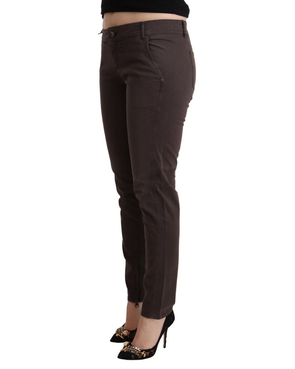 Ermanno Scervino Brown Cotton Low Waist Slim Fit Pant