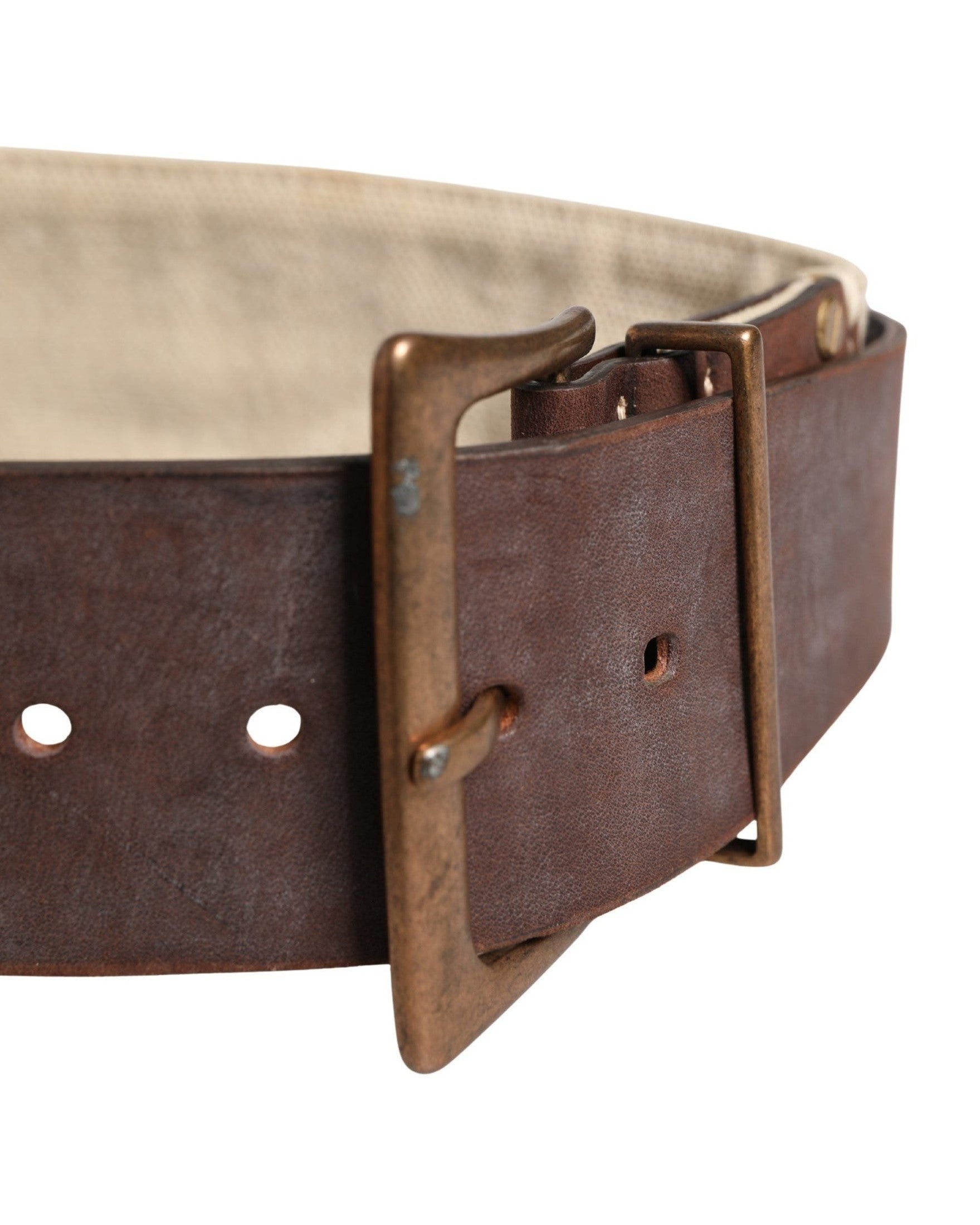 Ermanno Scervino Brown Leather Beige Canvas Metal Buckle Belt Glam Steals