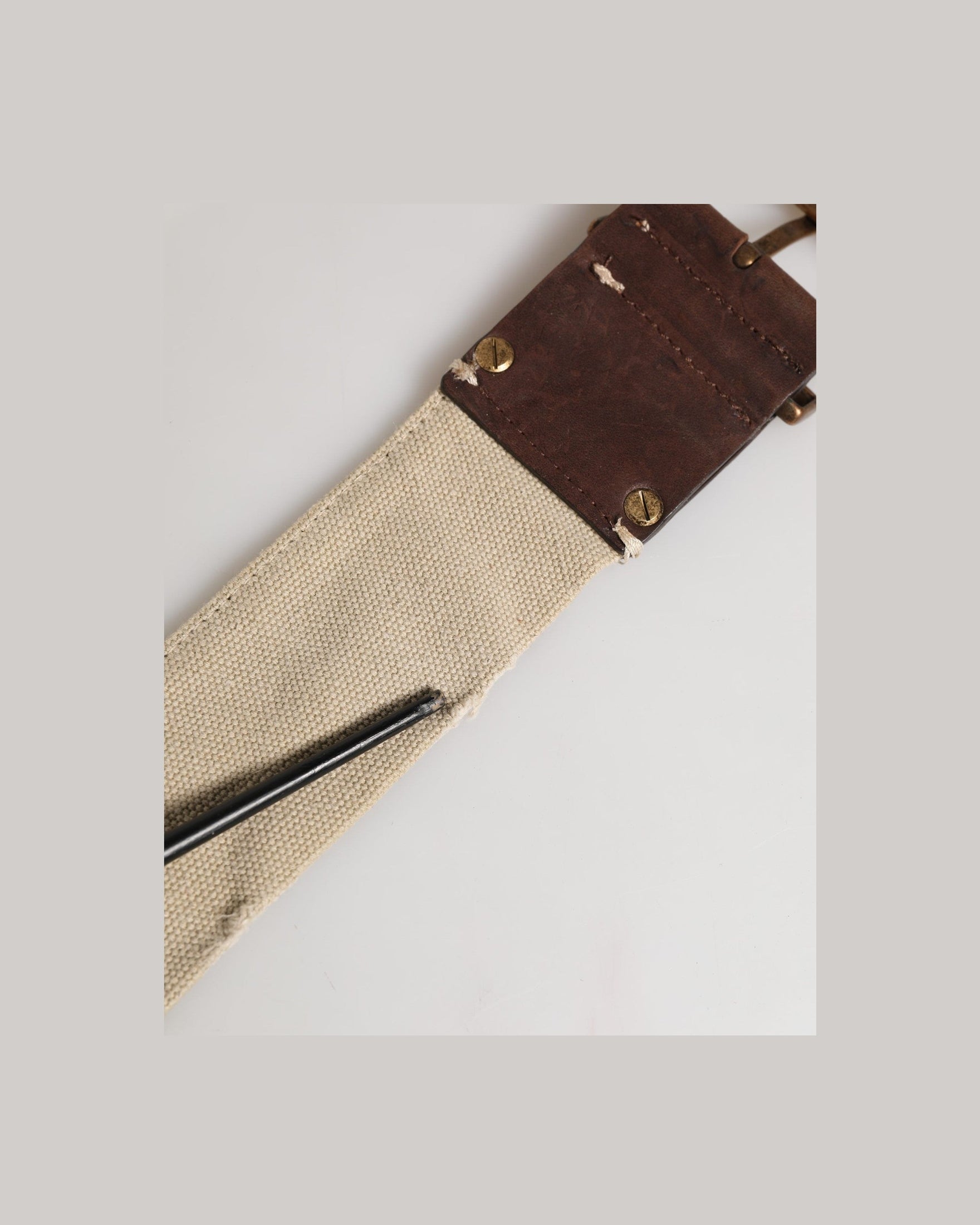 Ermanno Scervino Brown Leather Beige Canvas Metal Buckle Belt Glam Steals