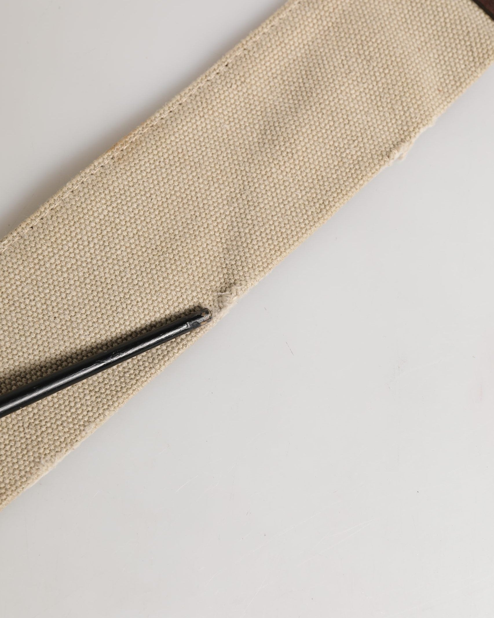 Ermanno Scervino Brown Leather Beige Canvas Metal Buckle Belt Glam Steals