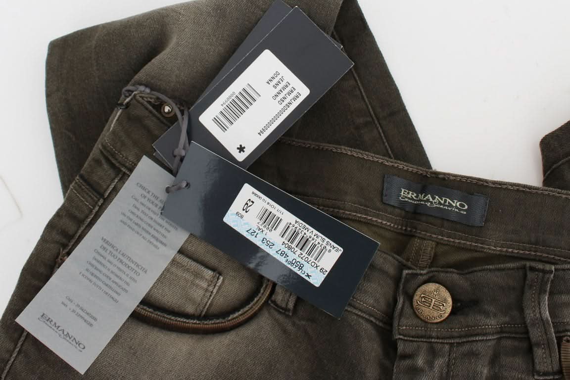 Ermanno Scervino Gray Cotton Wash Blend Slim Fit Jeans Jeans
