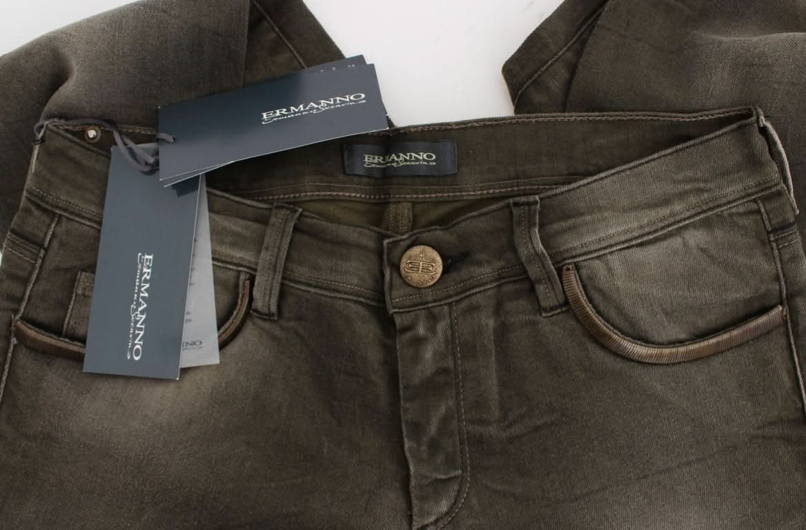 Ermanno Scervino Gray Cotton Wash Blend Slim Fit Jeans Jeans
