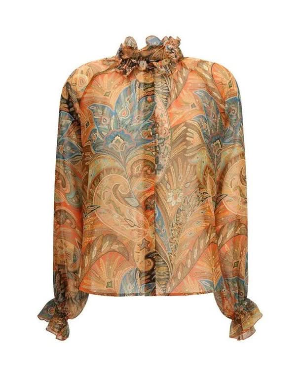 Etro Orange Silk Pattern Shirt