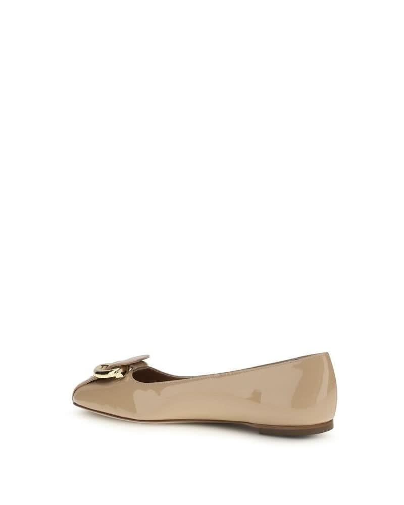 Ferragamo Beige Calf Leather Bos Taurus Ballet Flats
