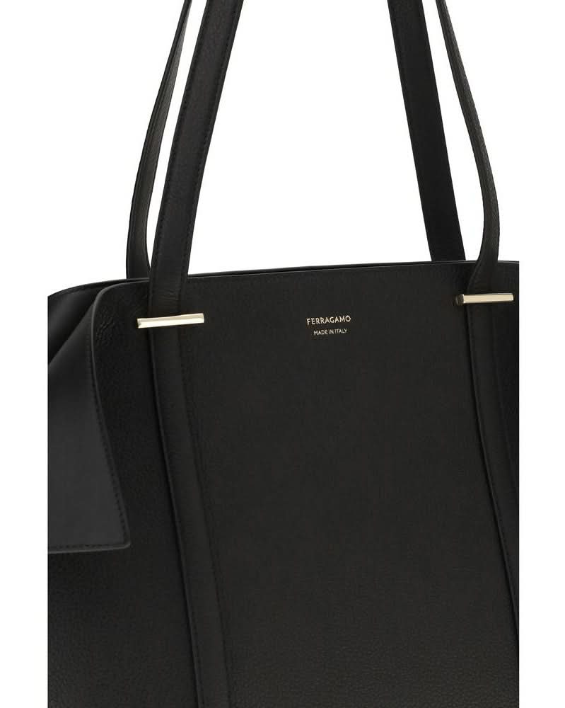 Ferragamo Black Calf Leather Bos Taurus Shoulder Bag