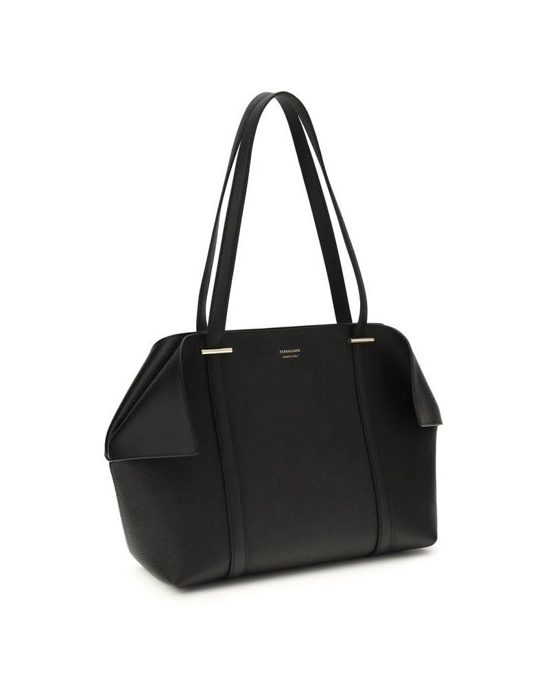 Ferragamo Black Calf Leather Bos Taurus Shoulder Bag