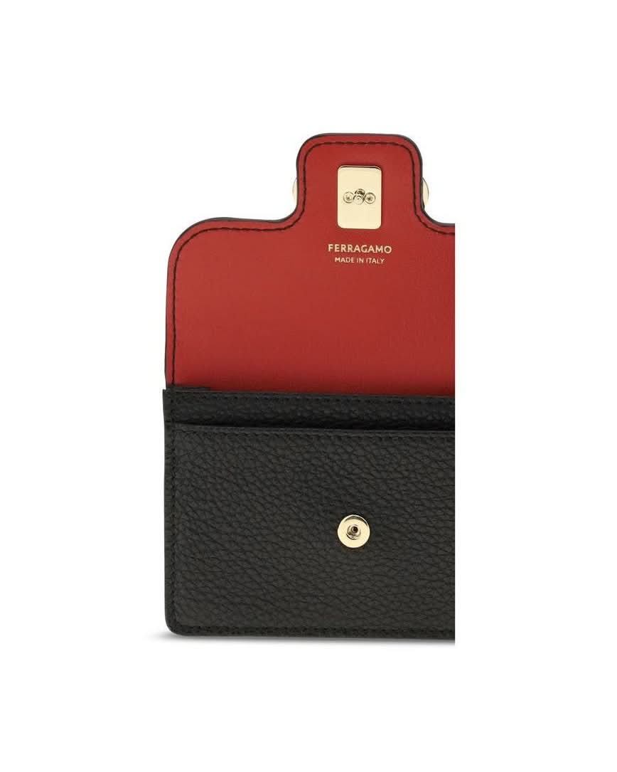 Ferragamo Black Calf Leather Bos Taurus Wallet