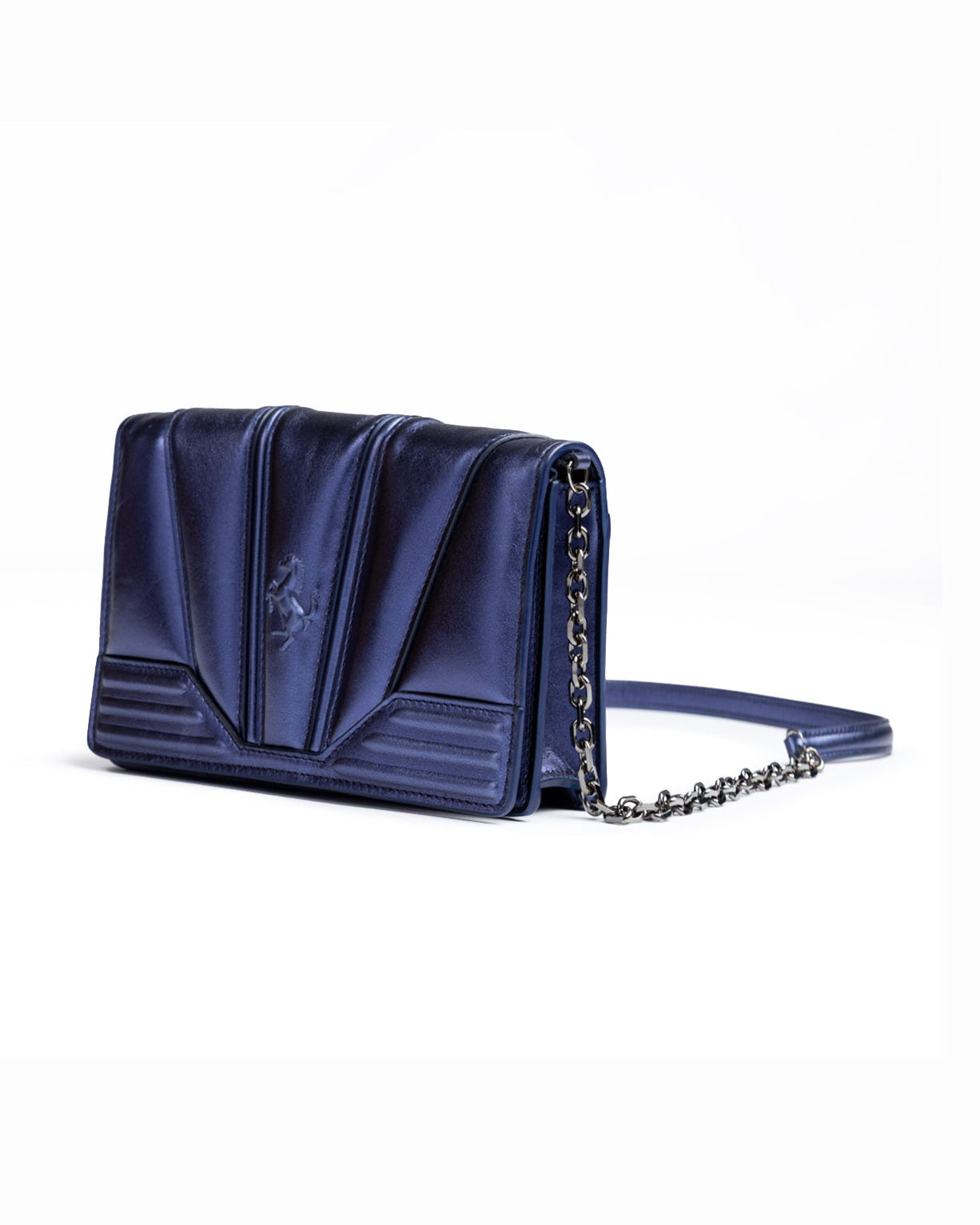 Ferrari Blue Leather Metal Gt Patent Bag with Chain Glam Steals