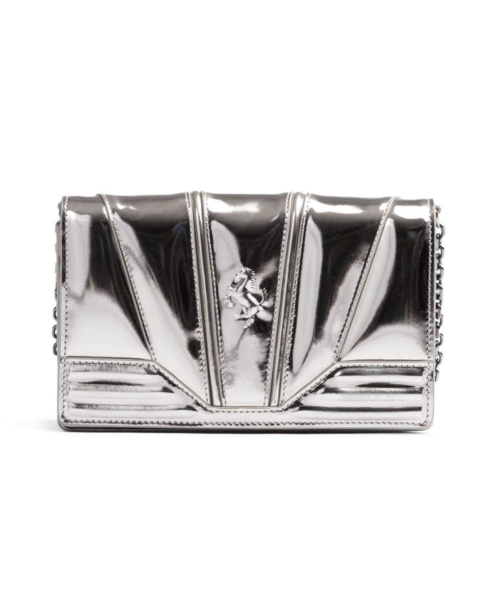 Ferrari Silver Leather Metal Gt Patent Bag with Chain Glam Steals