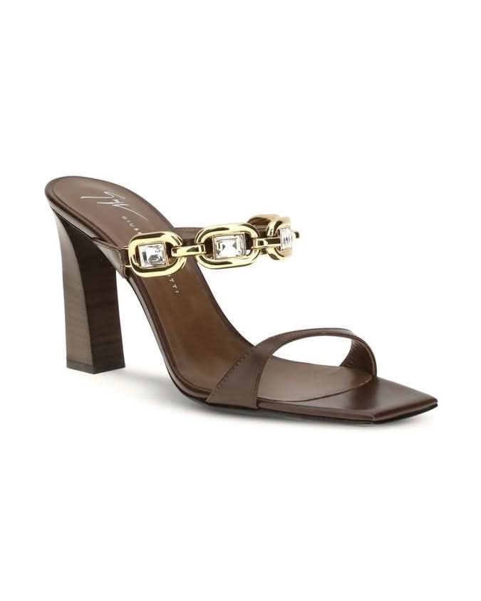 Giuseppe Zanotti Brown Calf Leather Bos Taurus Sandals Heels