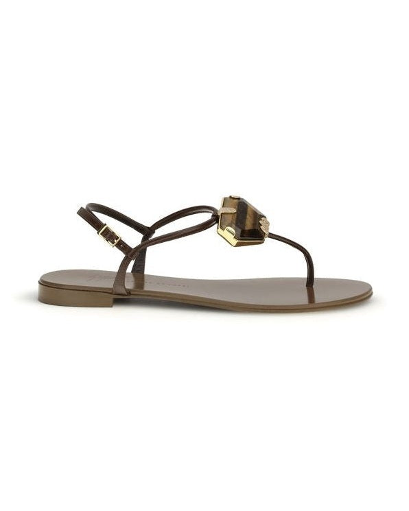 Giuseppe Zanotti Brown Stainless Steel Flat Sandals Glam Steals