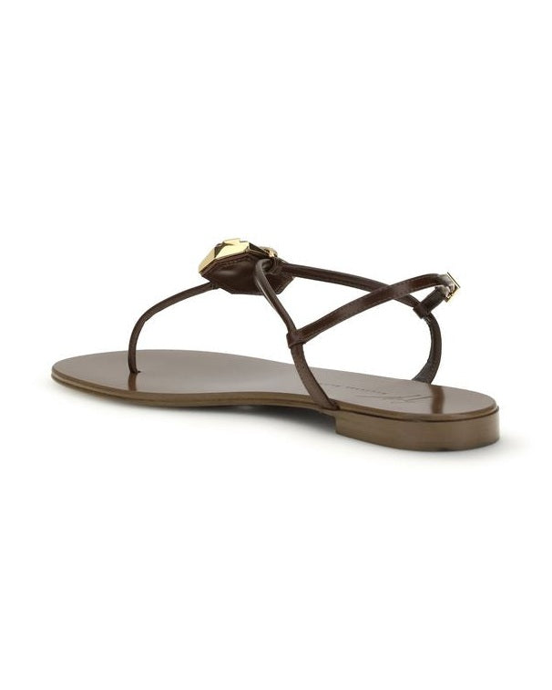 Giuseppe Zanotti Brown Stainless Steel Flat Sandals Glam Steals