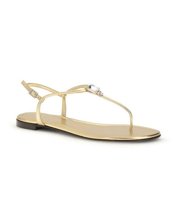 Giuseppe Zanotti Gold Calf Leather Bos Taurus Flat Sandals Sandals