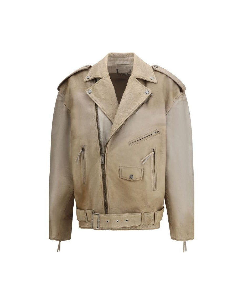 Golden Goose Beige Leather Buffalo Biker Jacket