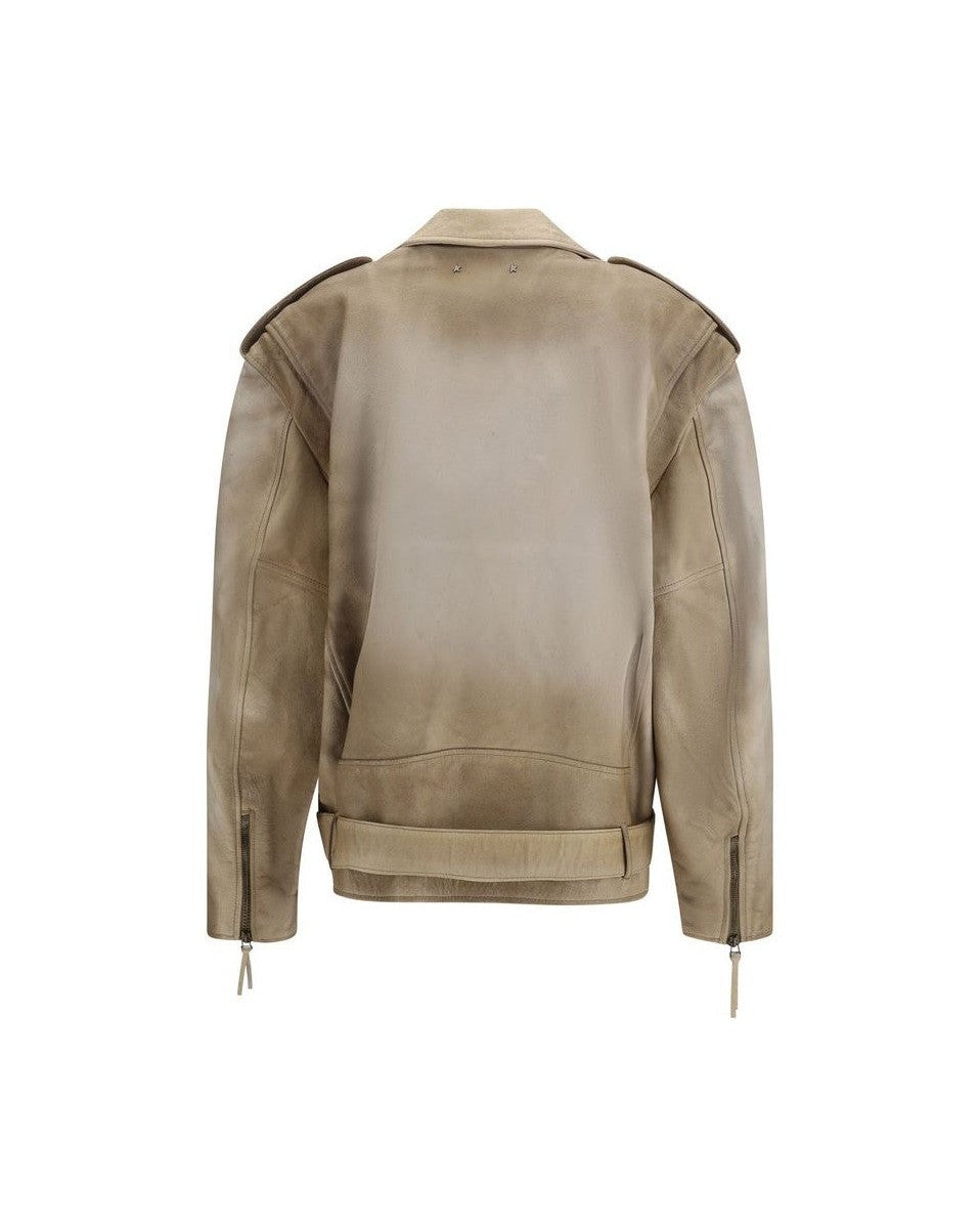 Golden Goose Beige Leather Buffalo Biker Jacket