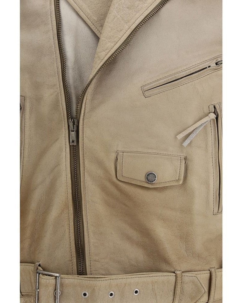 Golden Goose Beige Leather Buffalo Biker Jacket