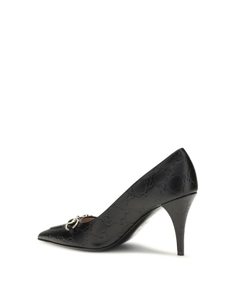 Gucci Black Calf Leather Bos Taurus Mid Heel Pumps
