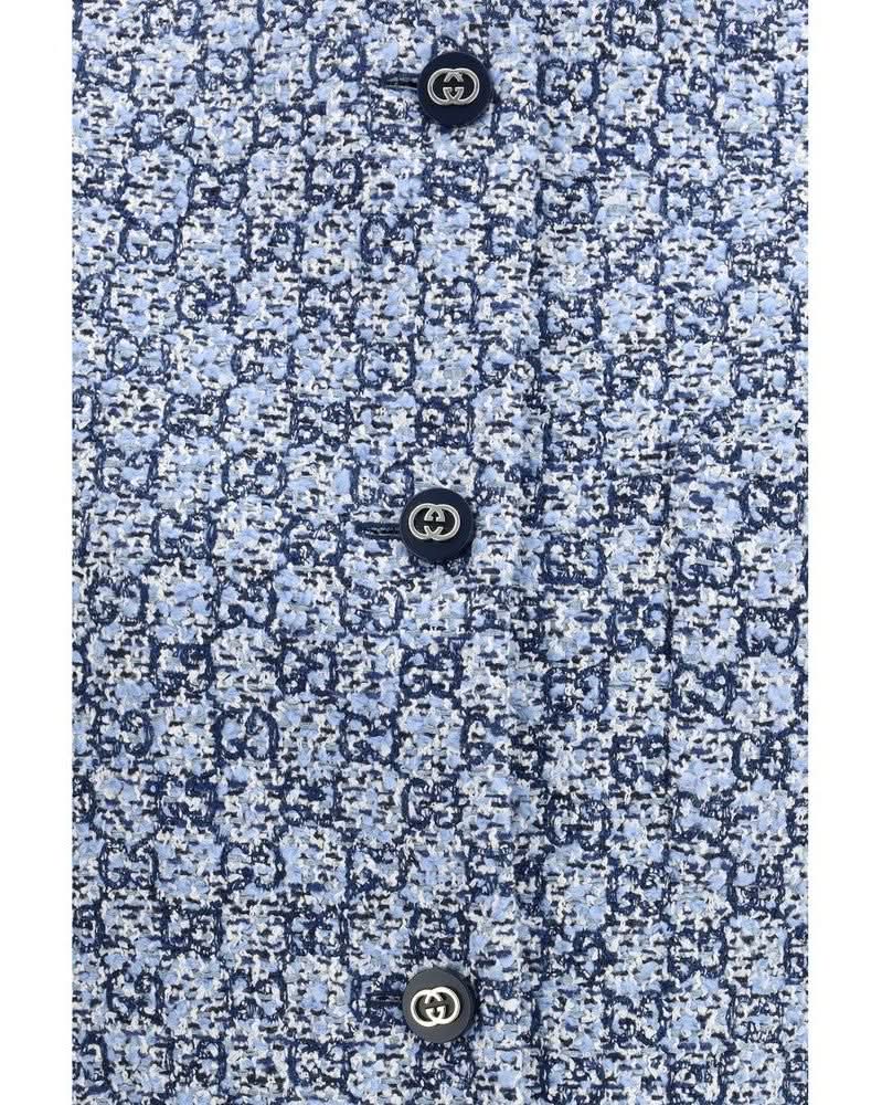 Gucci Blue Cotton Sleveless Jacket Glam Steals