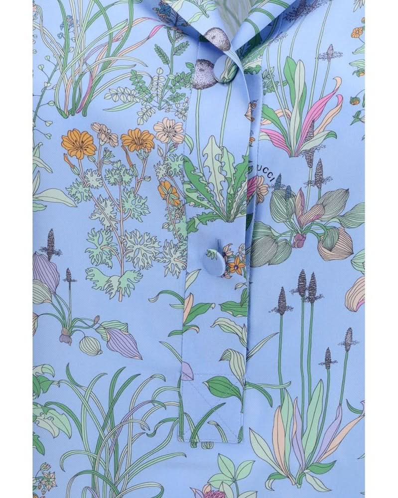 Gucci Blue Silk Pattern Shirt Glam Steals
