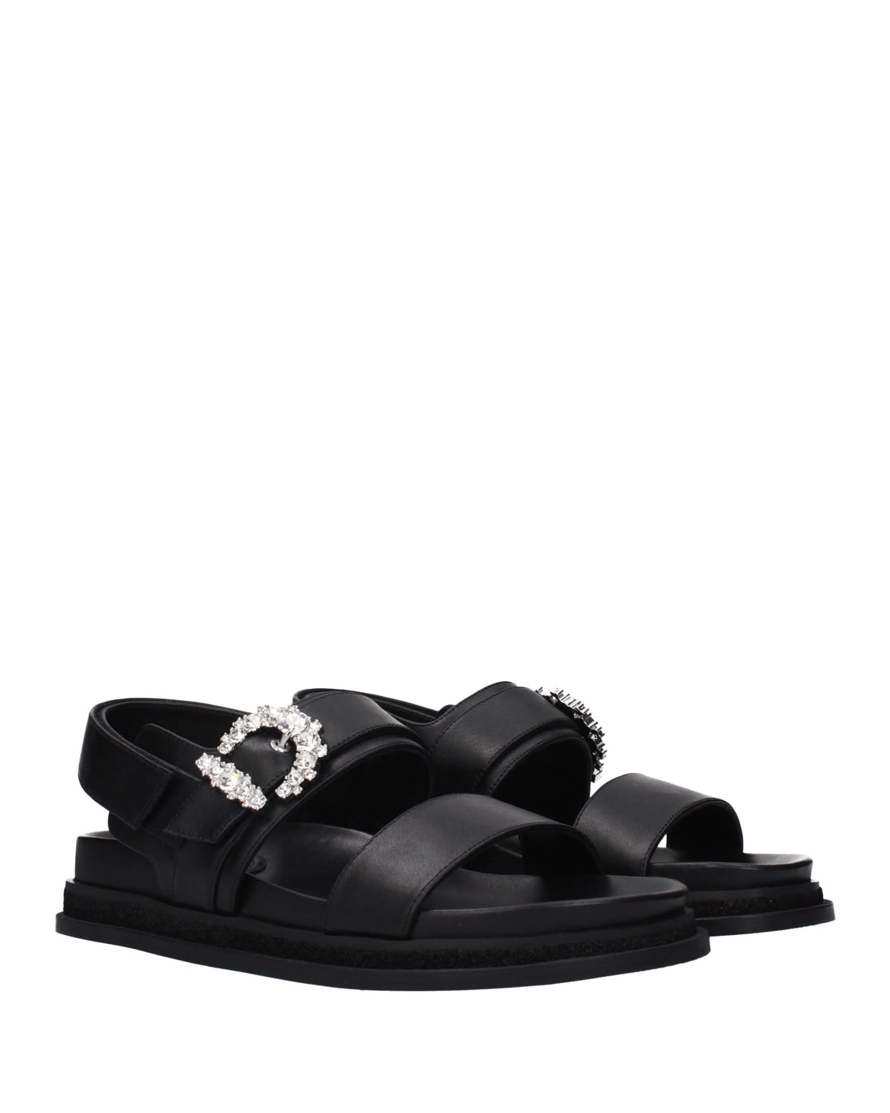 Jimmy Choo Black Leather Flat Sandals Glam Steals