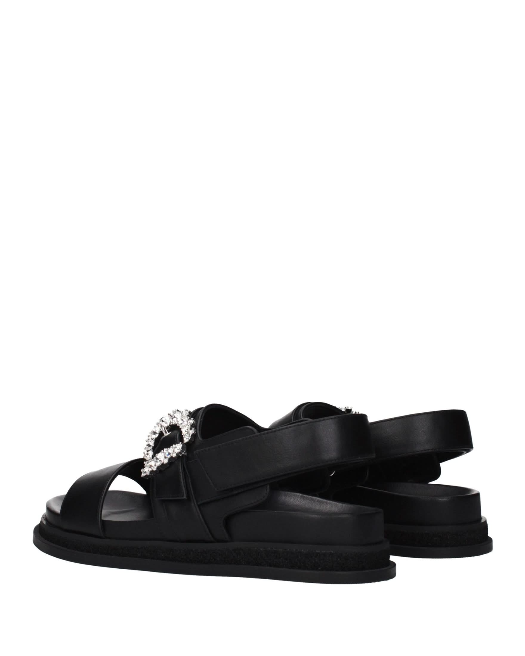 Jimmy Choo Black Leather Flat Sandals Glam Steals