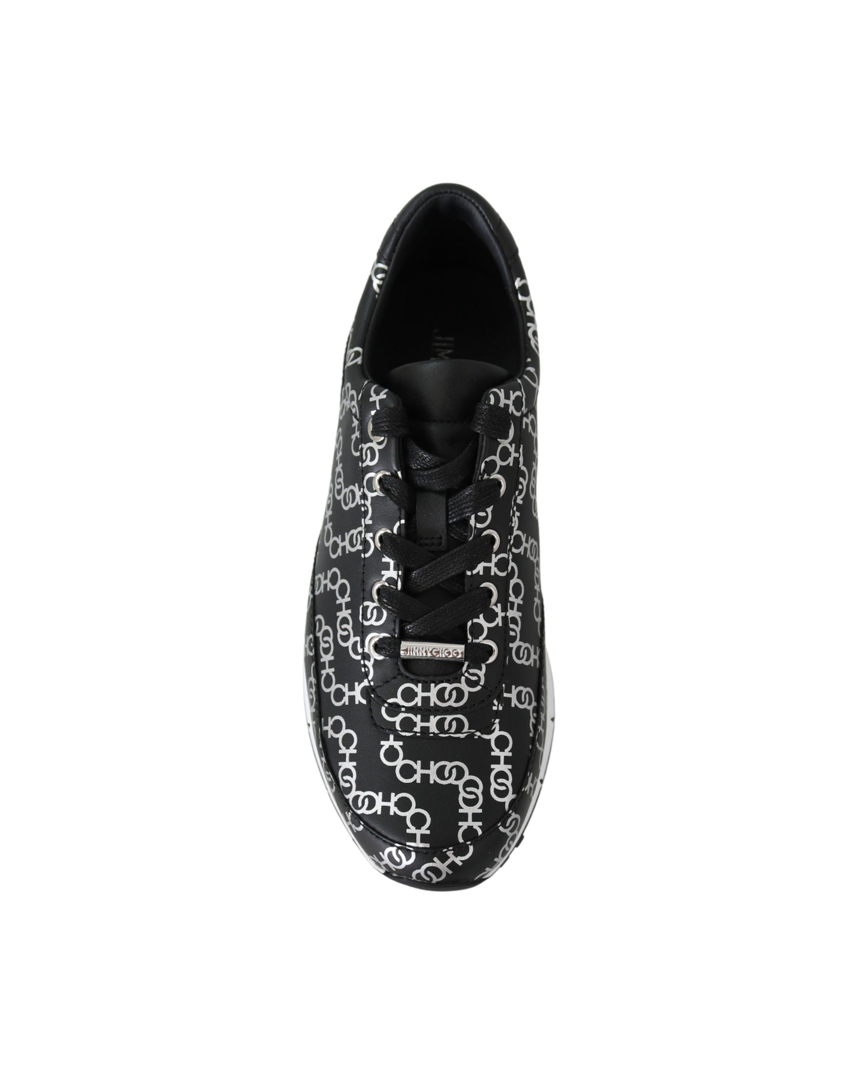 Jimmy Choo Black Leather Silver Monza Sneakers Glam Steals