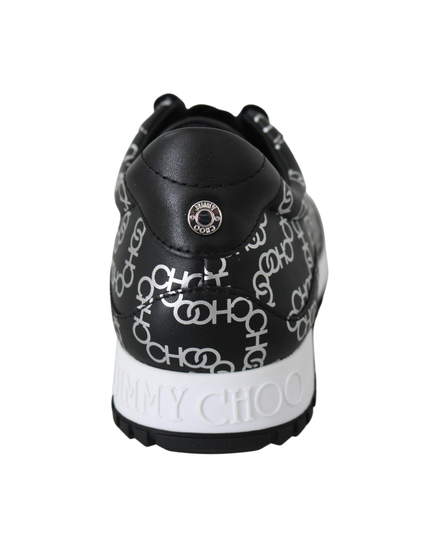 Jimmy Choo Black Leather Silver Monza Sneakers Glam Steals