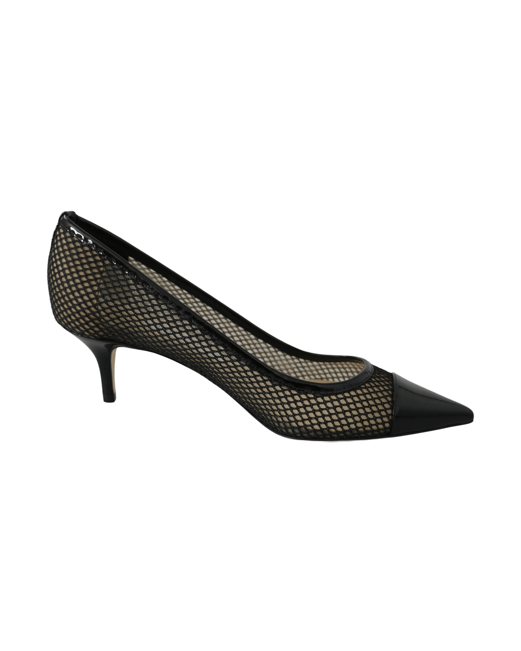 Jimmy Choo Black Mesh Leather Amika 50 Pumps Heels