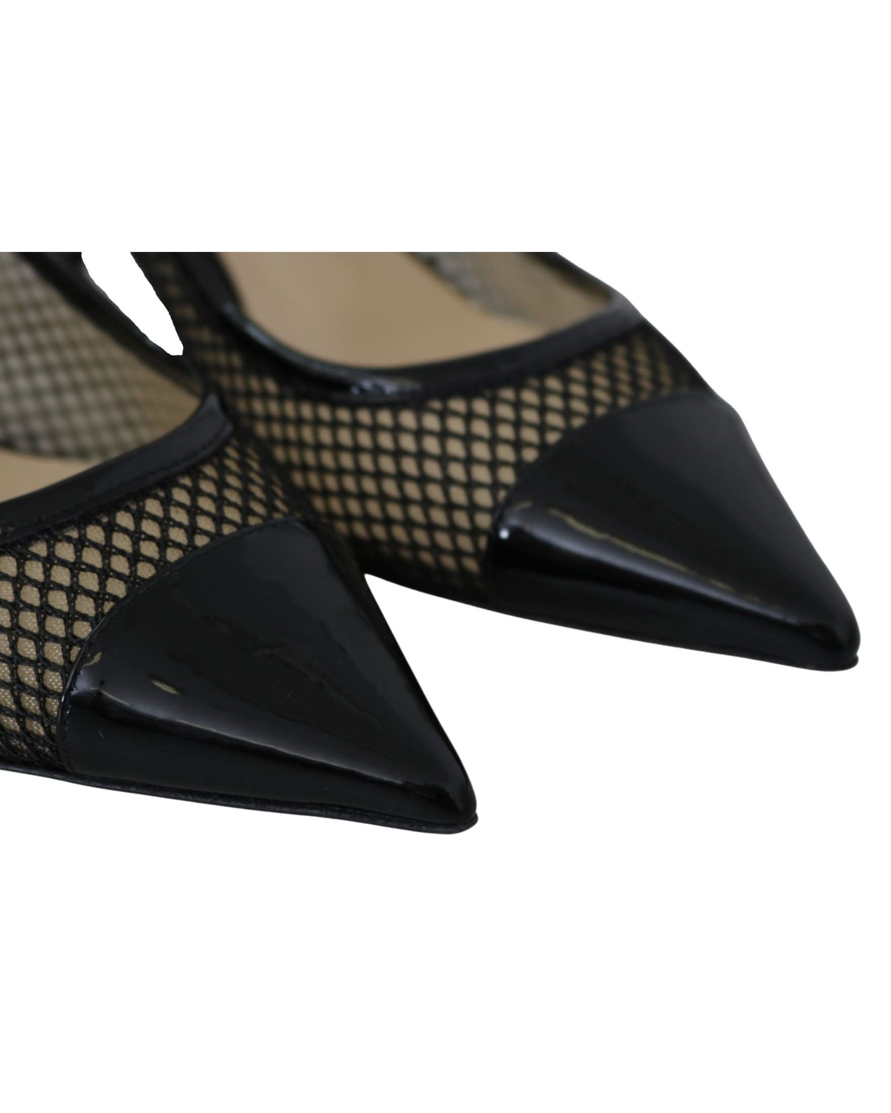 Jimmy Choo Black Mesh Leather Amika 50 Pumps Heels