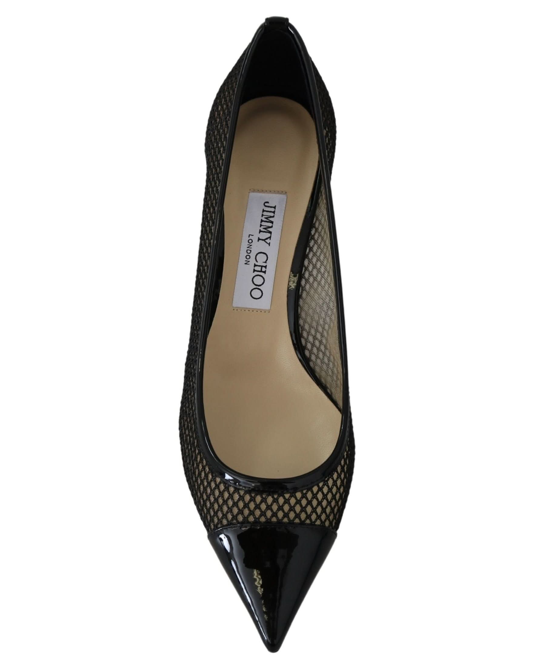 Jimmy Choo Black Mesh Leather Amika 50 Pumps Heels