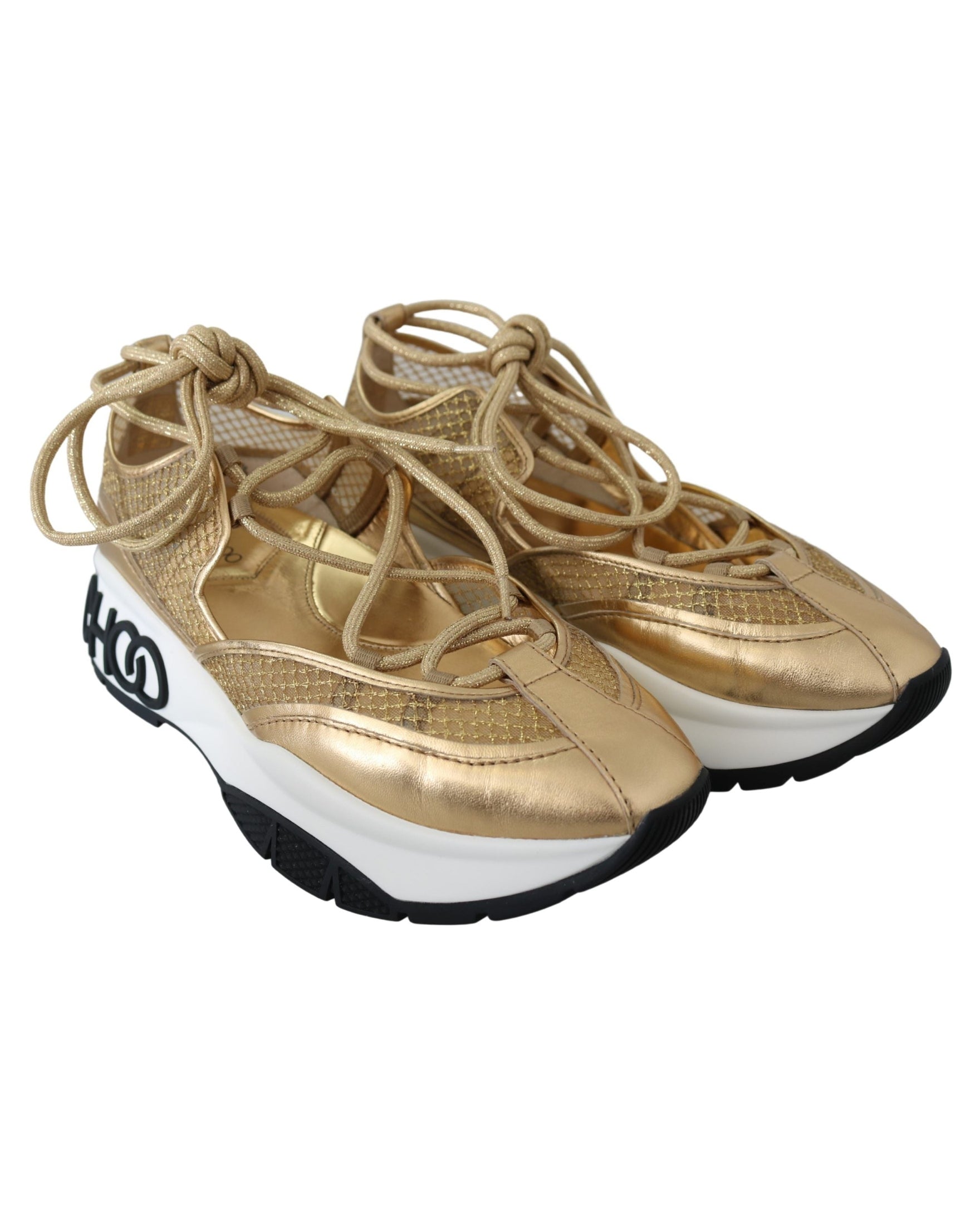 Jimmy Choo Gold Mesh Leather Michigan Sneakers Glam Steals