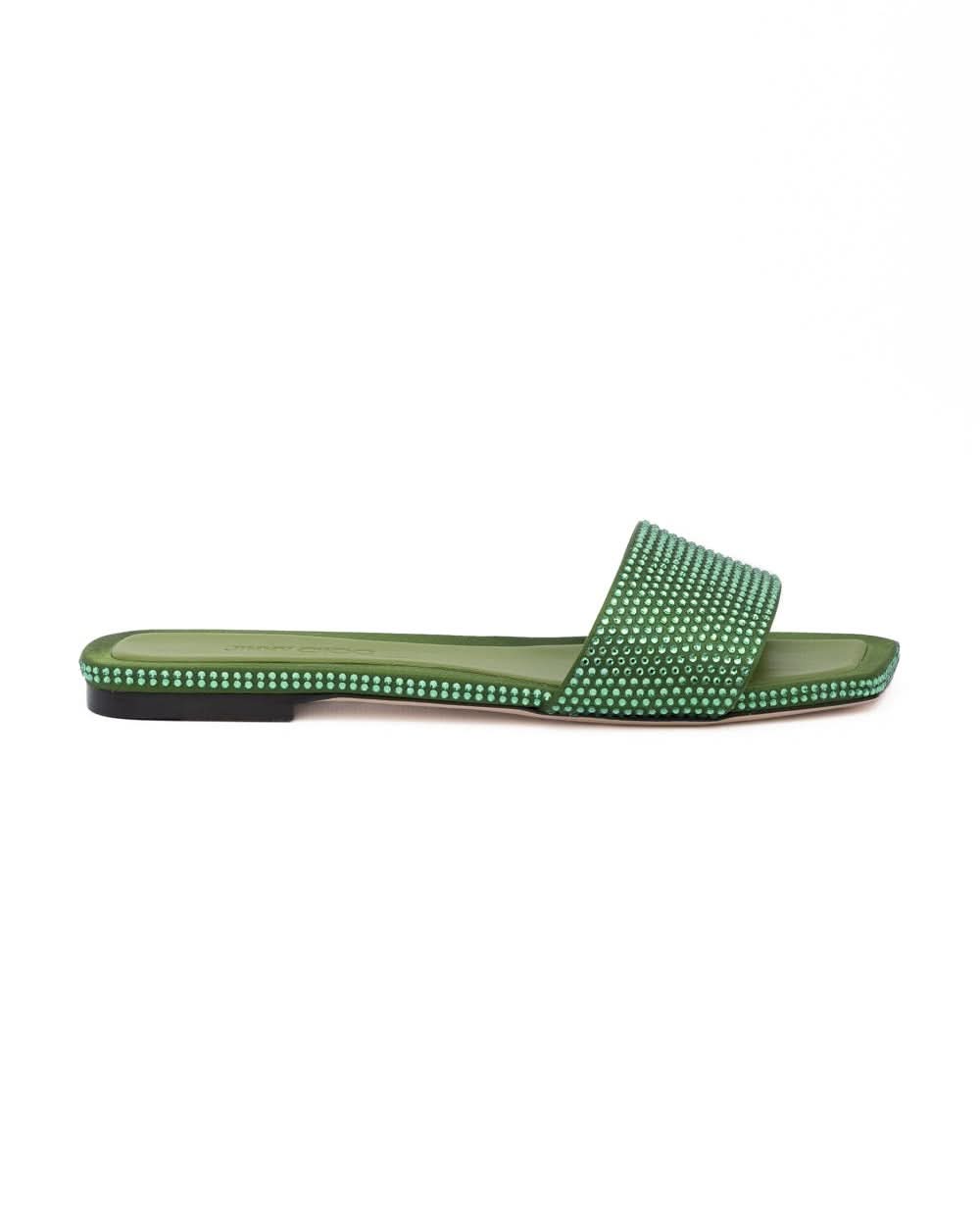 Jimmy Choo Green Satin Crystal Clovis Flat Glam Steals