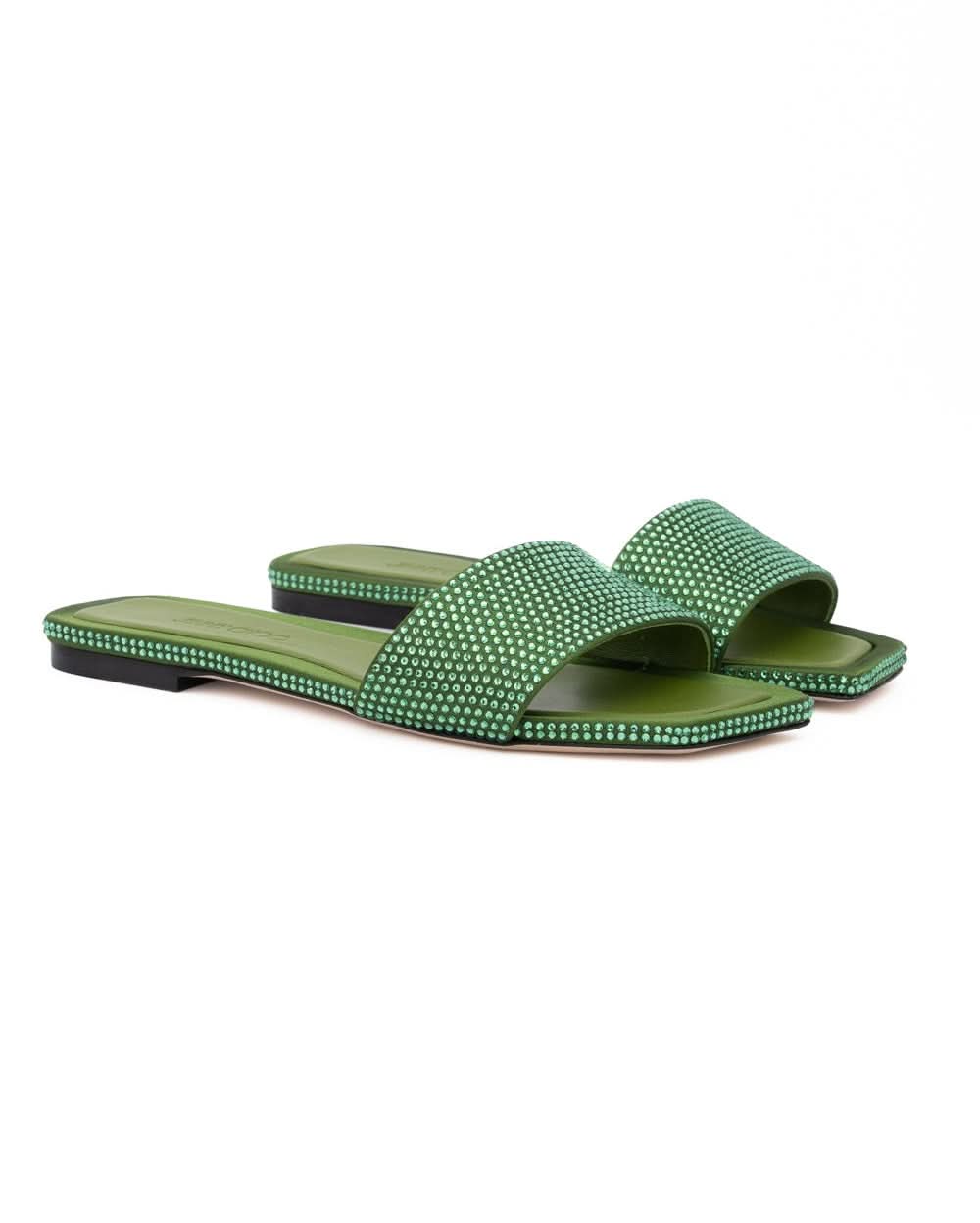 Jimmy Choo Green Satin Crystal Clovis Flat Glam Steals