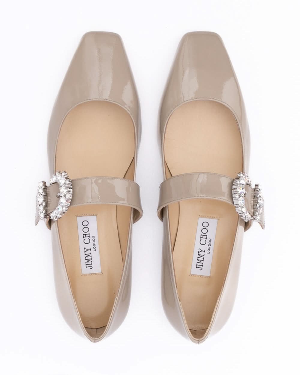 Jimmy Choo Grey Leather Taupe Patent Chery Ballet Flat Glam Steals