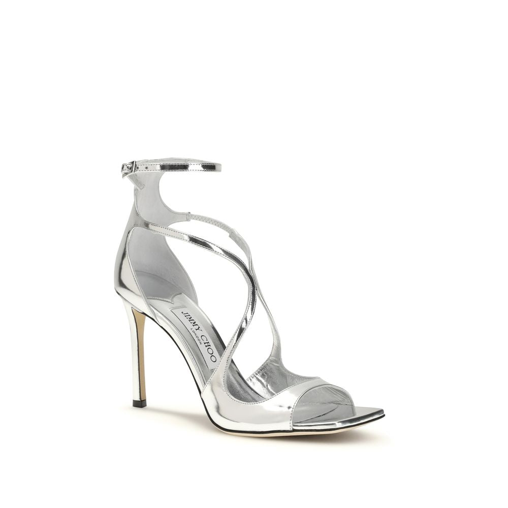 Jimmy Choo Silver Calf Leather Bos Taurus Stiletto Heel Sandals Glam Steals