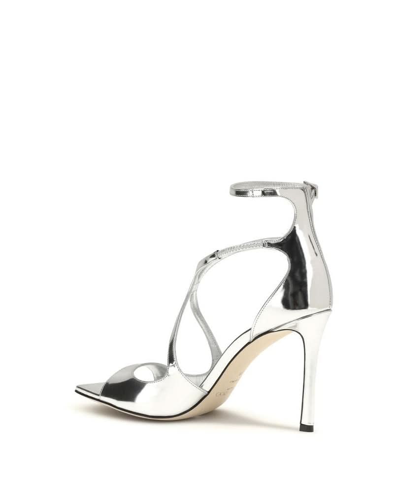 Jimmy Choo Silver Calf Leather Bos Taurus Stiletto Heel Sandals
