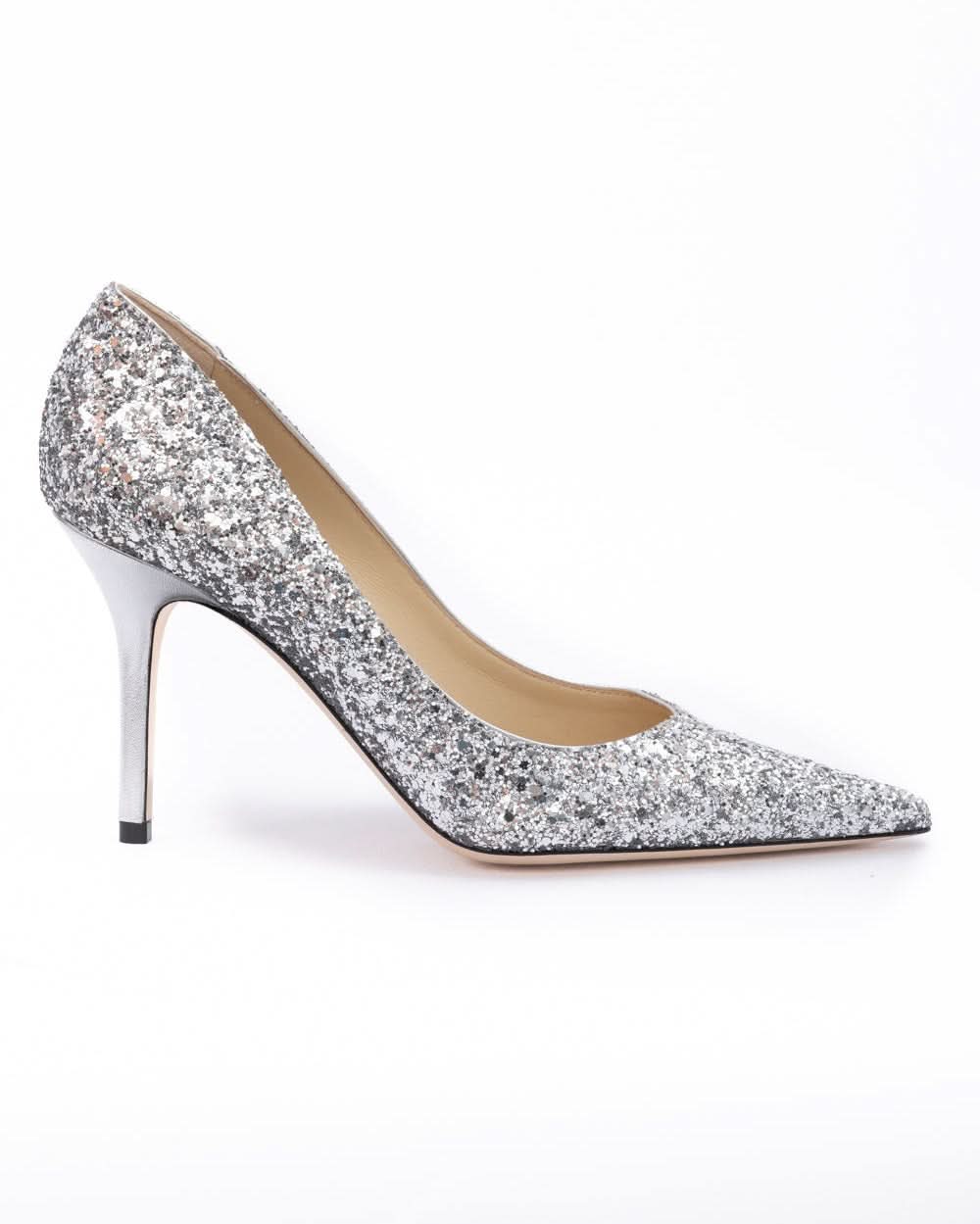 Jimmy Choo Silver Coarse Glitter Fabric Agnes Pumps Glam Steals