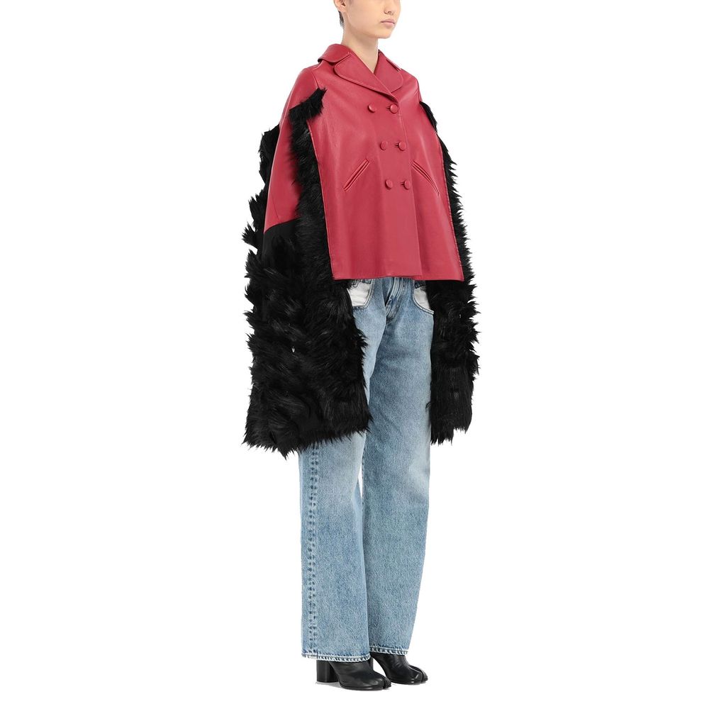 Maison Margiela Leather Faux Fur Trimmed Cape Jacket Glam Steals