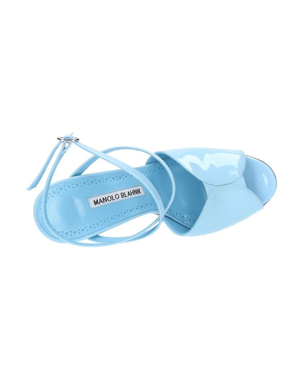 Manolo Blahnik Blue Calfskin Stiletto Heel Sandals Heels