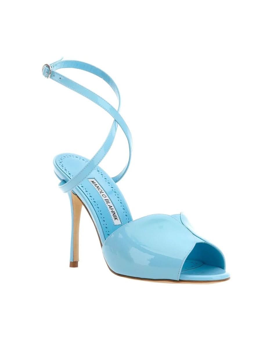 Manolo Blahnik Blue Calfskin Stiletto Heel Sandals Heels